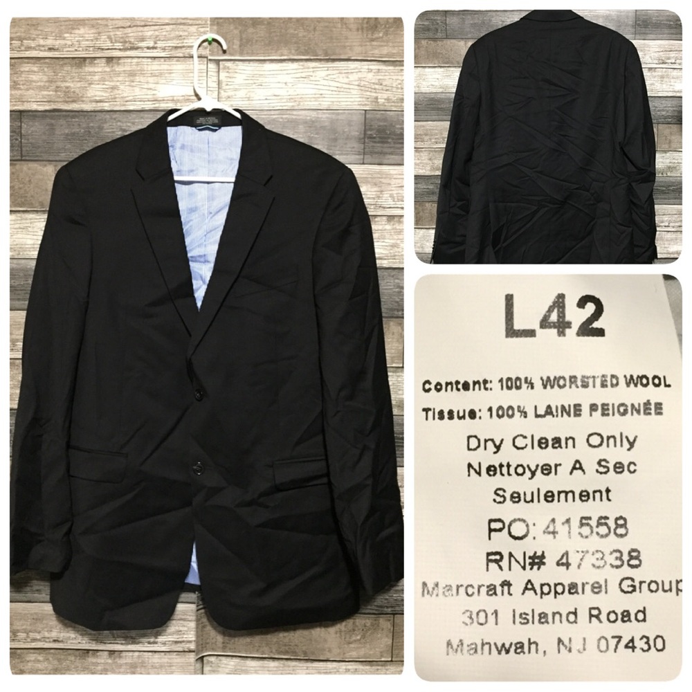 Tommy Hilfiger Worsted Wool Blazer Men’s 42L Black 2 Button
